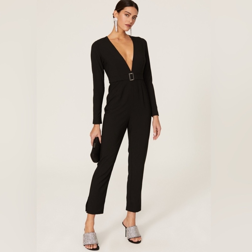 Hutch Deep V-neck Jumpsuit in Black Long Sleeve Belted One Piece size 12
